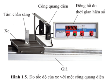 Xe có tấm chắn sáng, máng đỡ, cổng quang điện, đồng hồ đo thời gian hiện số