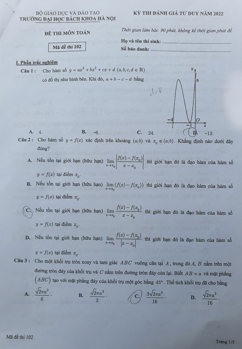 Đề thi đánh giá tư duy của ĐH Bách khoa Hà Nội 2022 (ảnh 1)
