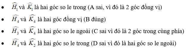 Trắc nghiệm Các góc tạo bởi một đường thẳng cắt hai đường thẳng - Bài tập Toán lớp 7 chọn lọc có đáp án, lời giải chi tiết