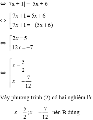 Trắc nghiệm Phương trình chứa dấu giá trị tuyệt đối có đáp án