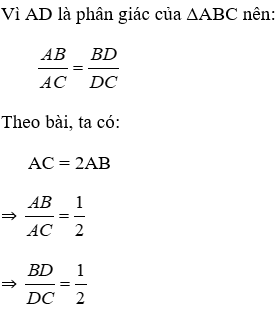 Trắc nghiệm Tính chất đường phân giác của tam giác có đáp án