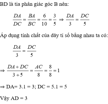 Trắc nghiệm Tính chất đường phân giác của tam giác có đáp án