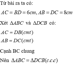 Trắc nghiệm Trường hợp bằng nhau thứ nhất của tam giác: cạnh - cạnh - cạnh (c.c.c)