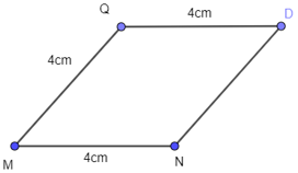 Vẽ hình thoi MNPQ biết cạnh MN = 4 cm. Em hãy thảo luận với các bạn