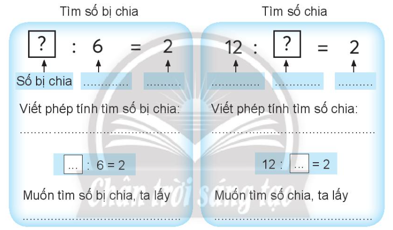 Vở bài tập Toán lớp 3 Tập 1 trang 19 Bài 9: Tìm số bị chia, tìm số chia - Chân trời sáng tạo (ảnh 1)