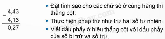 Lý thuyết Phép trừ số thập phân lớp 5 (Kết nối tri thức) hay, chi tiết (ảnh 2)