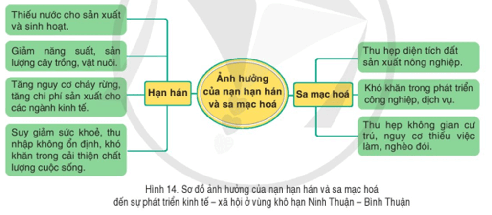 Địa Lí 9 Cánh diều Bài 14: Thực hành: Phân tích ảnh hưởng của nạn hạn hán và sa mạc hoá ở vùng khô hạn Ninh Thuận - Bình Thuận | Giải Địa 9