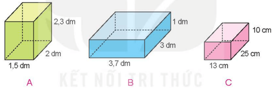 Toán lớp 5 Kết nối tri thức Bài 50: Diện tích xung quanh và diện tích toàn phần của hình hộp chữ nhật (trang 44) | Giải Toán lớp 5