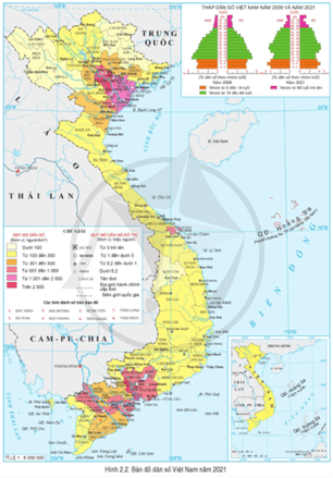 Dựa vào thông tin và hình 2.1, 2.2 hãy rút ra đặc điểm phân bố dân cư