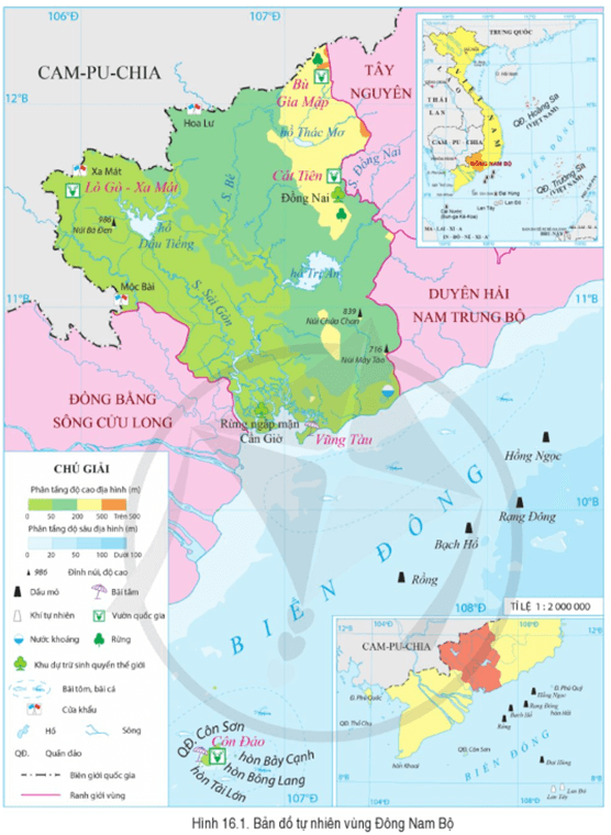 Dựa vào thông tin và hình 16.1 hãy Trình bày đặc điểm vị trí địa lí của vùng Đông Nam Bộ