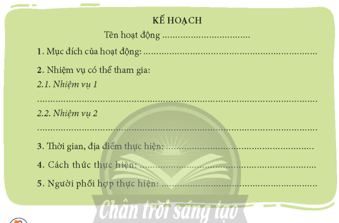 Em hãy lựa chọn một hoạt động cộng đồng phù hợp với bản thân để xây dựng