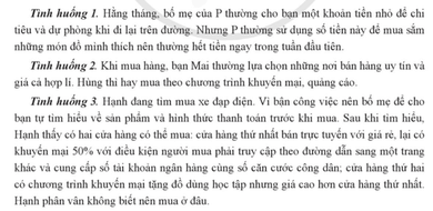 Em hãy nhận xét hành vi tiêu dùng của các nhân vật trong mỗi tình huống trên