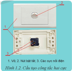 Quan sát Hình 1.2 và mô tả cấu tạo công tắc trang 5 Công nghệ 9