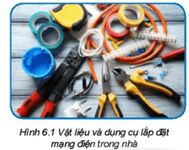 Hãy kể tên các vật liệu thiết bị và dụng cụ lắp đặt mạng điện trong Hình 6.1