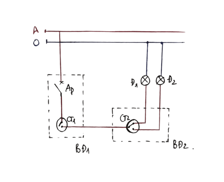 Dựa vào sơ đồ nguyên lí mạch điện điều khiển hai đèn sáng luân phiên trên Hình 6.7