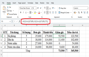 Sử dụng bảng tính có ít nhất 4 mặt hàng đã tạo trong phần Vận dụng trang 40